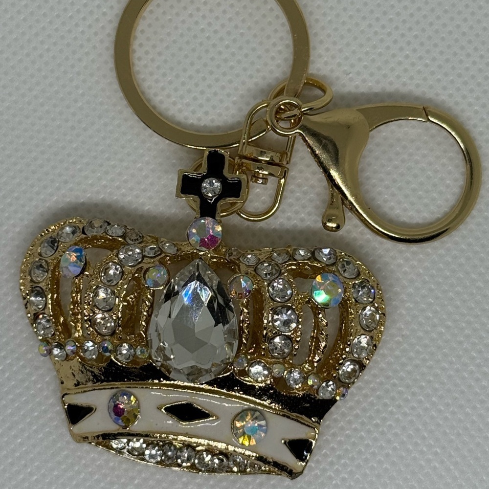 Gold Crown Keychain with Rhinestones - Picture 2 of 4